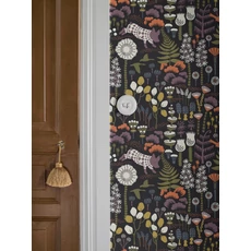 Kép 2/4 - Boras Vidám állatos modern fekete vlies tapéta Hanna Werning Hoppmosse Black 53 cm X 10 m