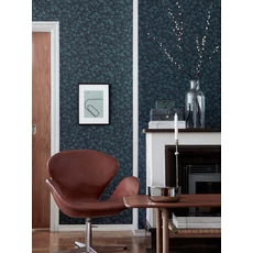 Kép 2/3 - Boras Levél mintás modern kék-fekete vlies tapéta Viola Gråsten Amorina Blue Black 53 cm X 10 m