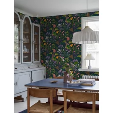 Kép 3/4 - Boras Virágos modern sötétkék vlies tapéta Gocken Jobs Rabarber Multi 53 cm X 10 m