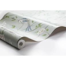 Kép 5/5 - Boras Romantikus madaras virágos zöld vlies tapéta Paradise Birds Green 53 cm X 10 m