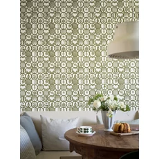 Kép 1/6 - Boras Gyümölcs mintás retro zöld vlies tapéta Stig Lindberg Fruktlåda Green 53 cm X 10 m