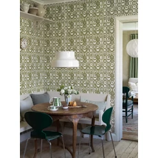 Kép 2/6 - Boras Gyümölcs mintás retro zöld vlies tapéta Stig Lindberg Fruktlåda Green 53 cm X 10 m