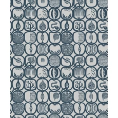 Kép 1/3 - Boras Gyümölcs mintás retro kék vlies tapéta Stig Lindberg Fruktlåda Blue 53 cm X 10 m
