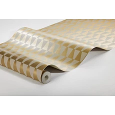 Kép 2/6 - Boras Geoemtriai mintás modern bézs vlies tapéta Arne Jacobsen Trapez Beige 53 cm X 10 m