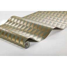 Kép 2/3 - Boras Geoemtriai mintás modern zöld-arany vlies tapéta Arne Jacobsen Trapez Green 53 cm X 10 m