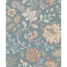 Kép 1/5 - Boras Romantikus virágos kék vlies tapéta Alicia Blue 53 cm X 10 m