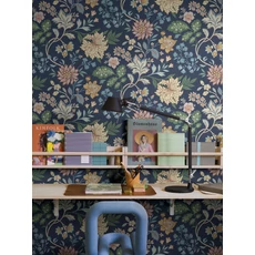 Kép 4/5 - Boras Romantikus virágos sötétkék vlies tapéta Alicia Multi 53 cm X 10 m