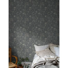 Kép 4/5 - Boras Romantikus levél mintás sötétkék vlies tapéta Nocturne Blue 53 cm X 10 m