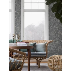 Kép 1/5 - Boras Romantikus levél mintás sötétkék vlies tapéta Nocturne Blue 53 cm X 10 m