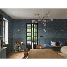 Kép 4/7 - Boras Romantikus levél mintás kék vlies tapéta Nocturne Blue 53 cm X 10 m