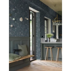 Kép 5/7 - Boras Romantikus levél mintás kék vlies tapéta Nocturne Blue 53 cm X 10 m