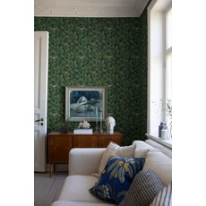 Kép 3/5 - Boras Madaras levélmintás zöld vlies tapéta In the Oak Multi 49 cm X 10 m