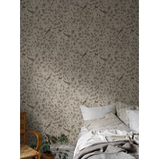 Kép 6/8 - Boras Levél indás madaras bézs vlies tapéta Sångfåglar Beige 49 cm X 10 m