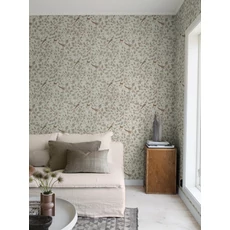 Kép 8/8 - Boras Levél indás madaras bézs vlies tapéta Sångfåglar Beige 49 cm X 10 m