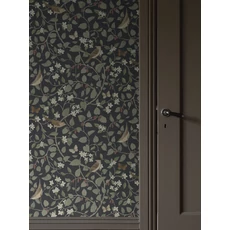 Kép 3/5 - Boras Levél indás madaras fekete vlies tapéta Sångfåglar Black 49 cm X 10 m