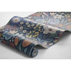 Kép 2/4 - Boras Virágos vidám sötétkék vlies tapéta Hanna Werning Trädgården Multi 53 cm X 10 m