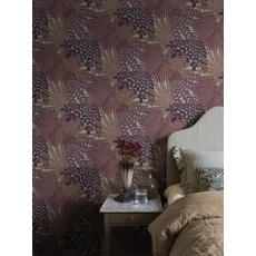 Kép 2/6 - Boras Egzotikus levél mintás lila vlies tapéta Velvet Leaves Purple 53 cm X 10 m