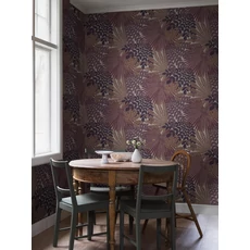 Kép 3/6 - Boras Egzotikus levél mintás lila vlies tapéta Velvet Leaves Purple 53 cm X 10 m