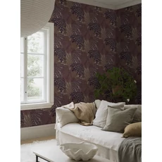 Kép 4/6 - Boras Egzotikus levél mintás lila vlies tapéta Velvet Leaves Purple 53 cm X 10 m