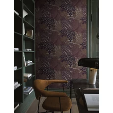 Kép 5/6 - Boras Egzotikus levél mintás lila vlies tapéta Velvet Leaves Purple 53 cm X 10 m