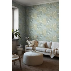 Kép 2/4 - Boras Egzotikus levél mintás kék vlies tapéta Velvet Leaves Blue 53 cm X 10 m