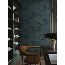 Kép 3/4 - Boras Egzotikus levél mintás kék vlies tapéta Velvet Leaves Blue 53 cm X 10 m