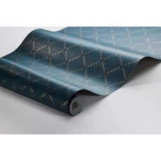 Kép 3/3 - Boras Klasszikus rácsos kék vlies tapéta Golden Trellis Blue 53 cm X 10 m