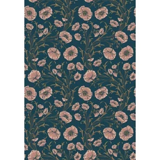 Kép 2/3 - Boras Pipacsos romantikus kék vlies tapéta Poppy Flow Blue 53 cm X 10 m