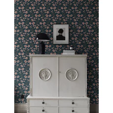 Kép 1/3 - Boras Pipacsos romantikus kék vlies tapéta Poppy Flow Blue 53 cm X 10 m