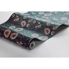 Kép 3/3 - Boras Pipacsos romantikus kék vlies tapéta Poppy Flow Blue 53 cm X 10 m