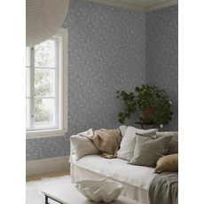 Kép 9/9 - Boras Klasszikus virág mintás kék vlies tapéta Ängsblomma Blue 53 cm X 10 m