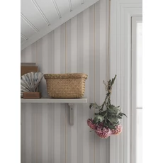 Kép 3/5 - Boras Csíkos klasszikus szürke vlies tapéta arany csíkkal Gustaf Grey 53 cm X 10 m