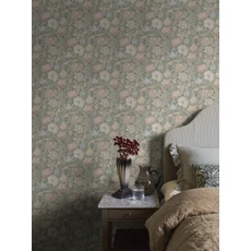 Kép 2/6 - Boras Jacquard hatású virágos zöld-púder vlies tapéta Nightingale Garden Multi 53 cm X 10 m