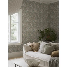 Kép 4/6 - Boras Jacquard hatású virágos zöld-púder vlies tapéta Nightingale Garden Multi 53 cm X 10 m