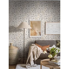 Kép 3/5 - Boras Vintage levél mintás bézs-zöld vlies tapéta Sigrid Grey 53 cm X 10 m
