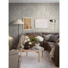 Kép 4/5 - Boras Vintage levél mintás bézs-zöld vlies tapéta Sigrid Grey 53 cm X 10 m