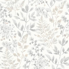 Kép 2/3 - Boras Vintage levél mintás szürke vlies tapéta Sigrid Grey 53 cm X 10 m