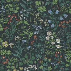 Kép 4/7 - Boras Mezei virágos skandináv sötétzöld vlies tapéta Flora Multi 53 cm X 10 m