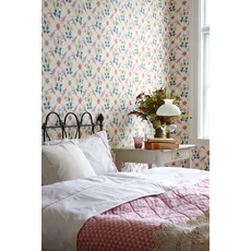 Kép 5/7 - Boras Virágos rácsos rózsaszín vlies tapéta Tessin White 53 cm X 10 m