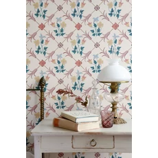 Kép 6/7 - Boras Virágos rácsos rózsaszín vlies tapéta Tessin White 53 cm X 10 m