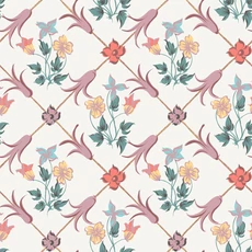 Kép 1/7 - Boras Virágos rácsos rózsaszín vlies tapéta Tessin White 53 cm X 10 m
