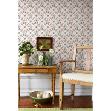 Kép 2/7 - Boras Virágos rácsos rózsaszín vlies tapéta Tessin White 53 cm X 10 m