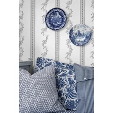 Kép 5/6 - Boras Csíkos virágos klasszikus fekete-fehér vlies tapéta Drottningholm White 53 cm X 10 m