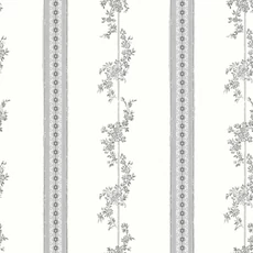 Kép 1/6 - Boras Csíkos virágos klasszikus fekete-fehér vlies tapéta Drottningholm White 53 cm X 10 m