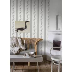 Kép 2/6 - Boras Csíkos virágos klasszikus fekete-fehér vlies tapéta Drottningholm White 53 cm X 10 m