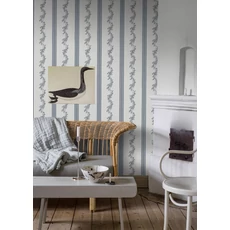 Kép 2/4 - Boras Csíkos virágos klasszikus kék-fehér vlies tapéta Drottningholm White 53 cm X 10 m