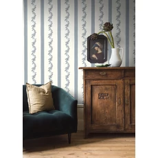 Kép 3/4 - Boras Csíkos virágos klasszikus kék-fehér vlies tapéta Drottningholm White 53 cm X 10 m