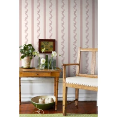 Kép 3/5 - Boras Csíkos virágos klasszikus piros-fehér vlies tapéta Drottningholm White 53 cm X 10 m