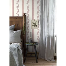 Kép 4/5 - Boras Csíkos virágos klasszikus piros-fehér vlies tapéta Drottningholm White 53 cm X 10 m