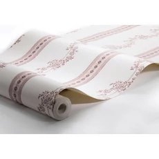 Kép 5/5 - Boras Csíkos virágos klasszikus piros-fehér vlies tapéta Drottningholm White 53 cm X 10 m